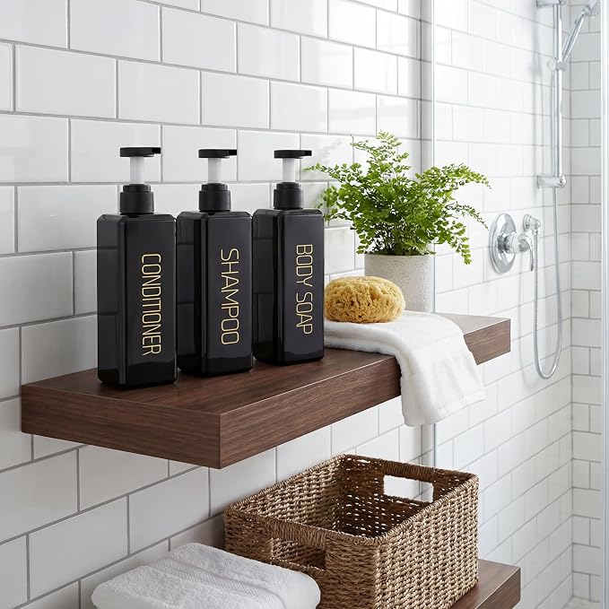 Shampoo and Conditioner Dispenser Shower Soap Bottles 3 Pack 550ml/18.6oz - Image 7