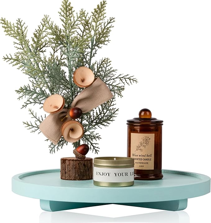 Round Decorative Tray Wood Bathroom Counter Organizer Farmhouse Kitchen Decor by zoocatia