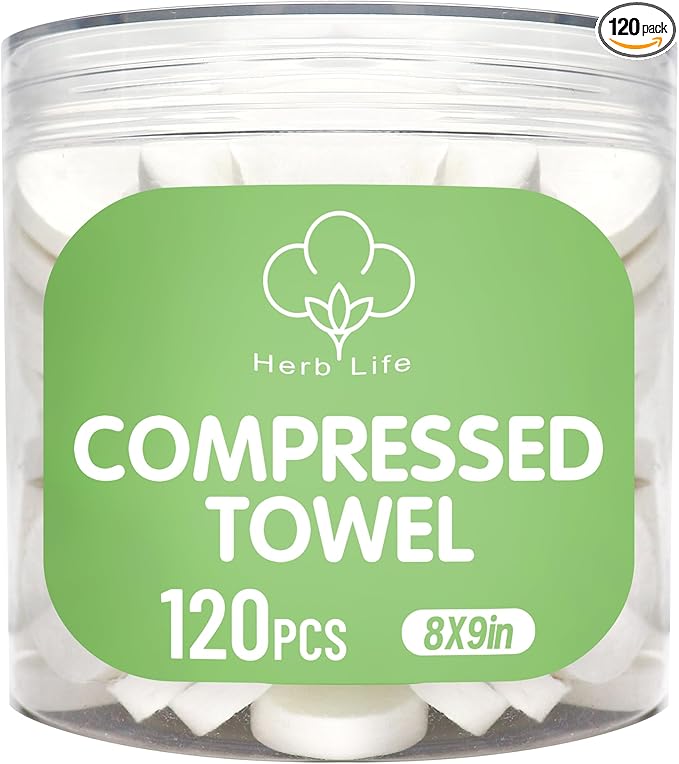 120 Pcs Mini Compressed Towels, Disposable Face Compressed Towel, Compressed by Herb+Life