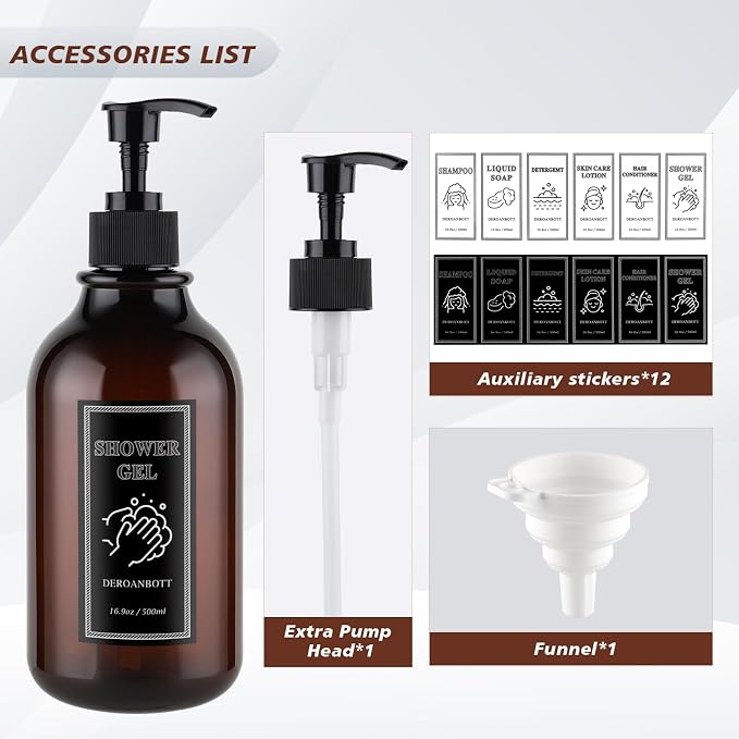 Shampoo and Conditioner Dispenser, Refillable Plastic Shampoo Pump Bottles - Image 2