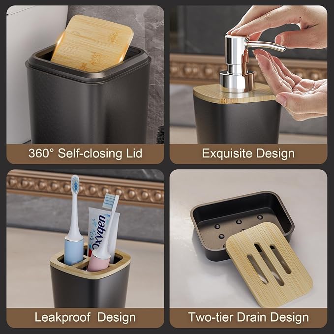 Black and Gold Bathroom Accessories Set - Image 3