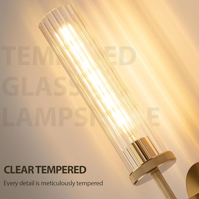 19.5" Knurled Gold Hardwired Wall Sconces Set of 2, Bathroom Vanity Light - Image 3