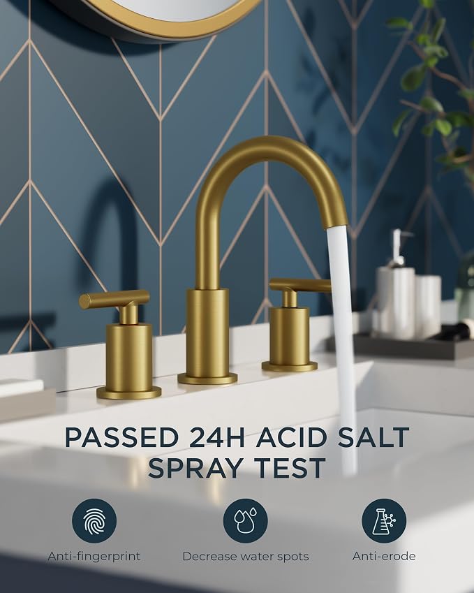FORIOUS Brushed Gold Bathroom Faucet 3 Hole, 2 Handle 8 Inch Widespread Gold - Image 7