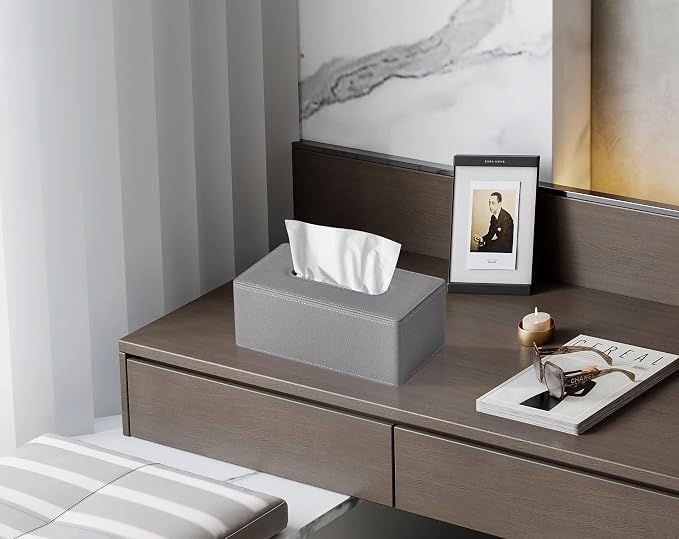 Tissue Box Cover Rectangular 9.8" x 5.3" x 4.3" Refined Modern PU Leather - Image 5