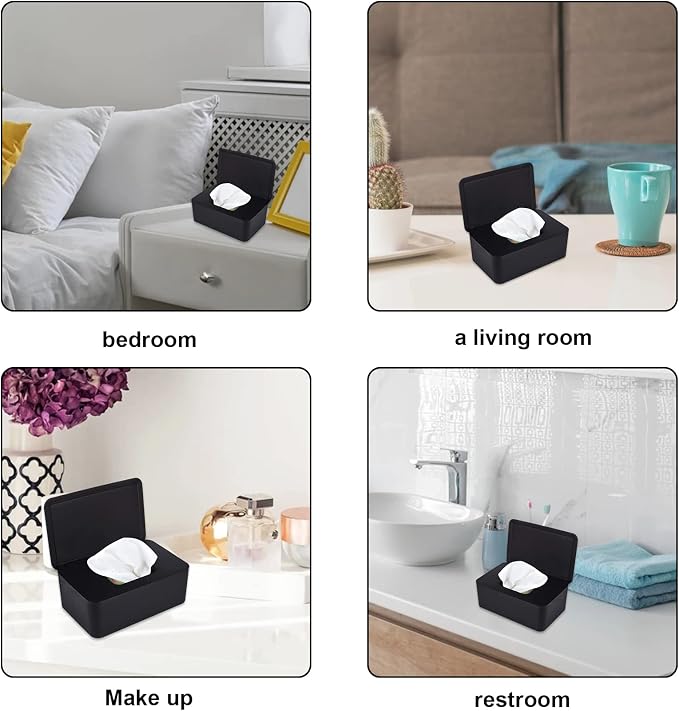 Cuayaes Black Tissue Box Cover, Refillable Baby Wipes Dispenser - Image 5