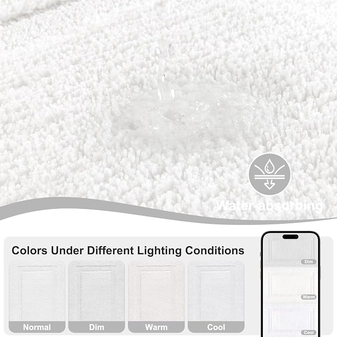 SHACOS White Bathroom Rugs Sets 2 Piece 32x20 + 47x20 inch, Non Slip Bath Mat - Image 6