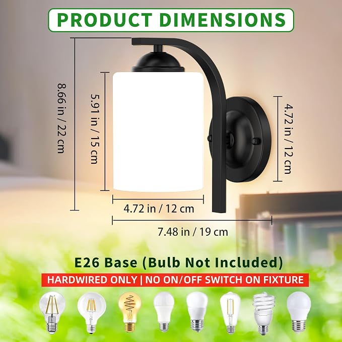 2-Pack Wall Sconces for Bedroom and Bathroom, Matte Black Farmhouse Wall Light - Image 2