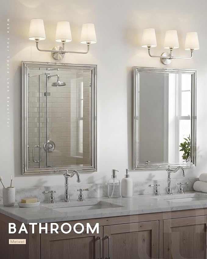 3-Light Bathroom Light Fixtures, Brushed Nickel Vanity Lights - Image 5