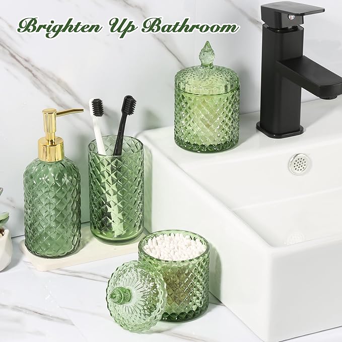 Green Bathroom Accessories Set, 4 Pack Olive Green Bathroom Decor Accessory - Image 5
