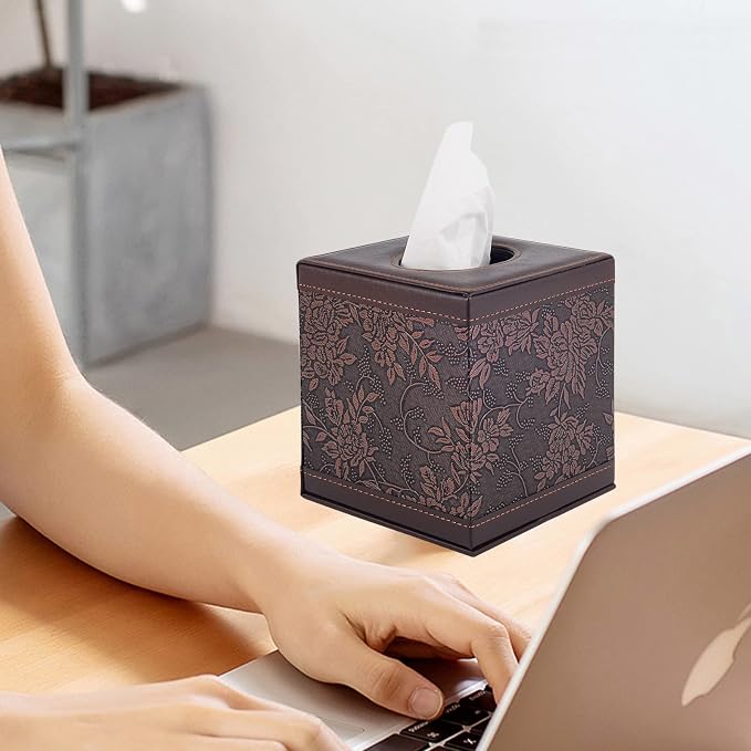 Antique Leather Square Tissue Box Cover/Holder, RHCSZ Table Napkin Case - Image 6
