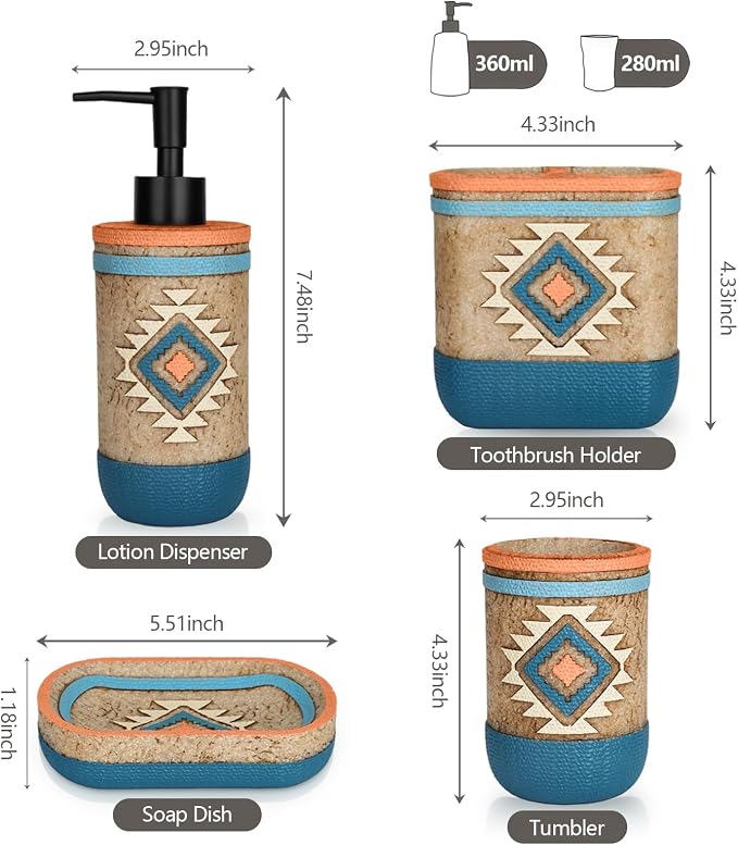 Bathroom Accessory Sets 4PCS Bathroom Accessories Set Complete Tribal Home - Image 7