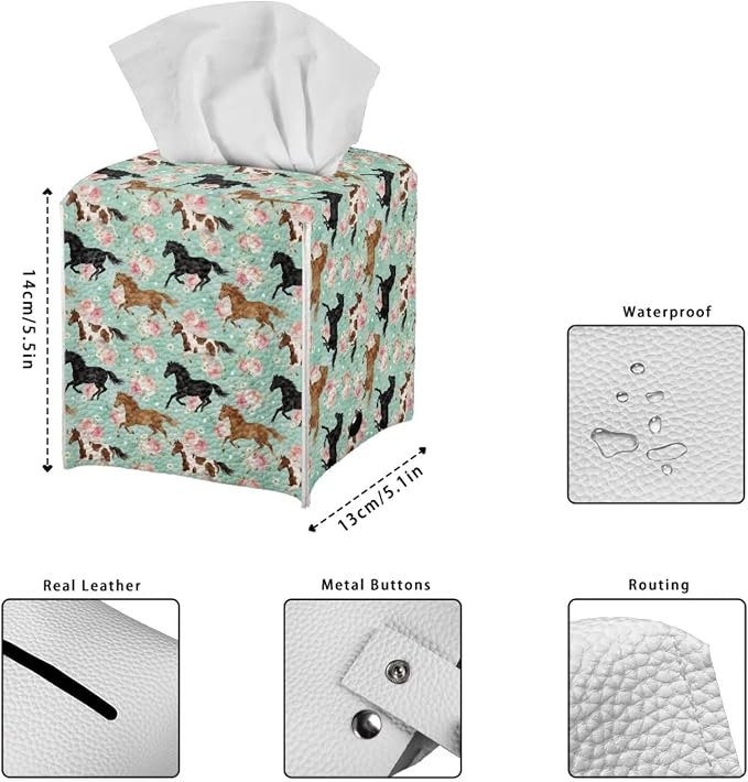Horses Modern Tissue Box Holder, Waterproof Square PU Leather Napkin Case - Image 7