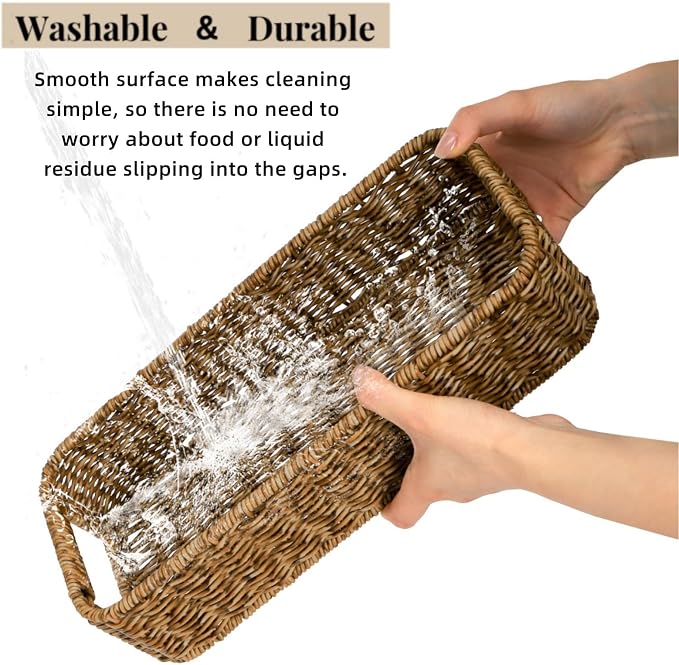 2 Pack Toilet Tank Basket, Handwoven Rectangular Wicker Shelf Baskets - Image 3