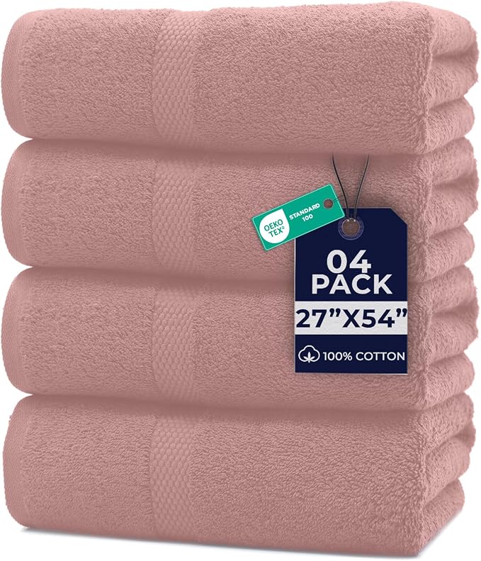 DAN RIVER Bath Towels Set of 4, 27 x 54 Inches, 100% Cotton, Larger & Lighter by DanRiver