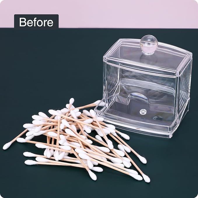 10oz Clear Acrylic Small Qtip Holder, Swab Dispenser Cotton Ball Jars Bathroom - Image 3