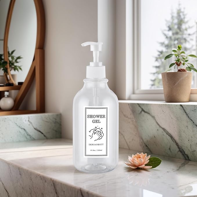 Shampoo and Conditioner Dispenser, Refillable Plastic Shampoo Pump Bottles - Image 3