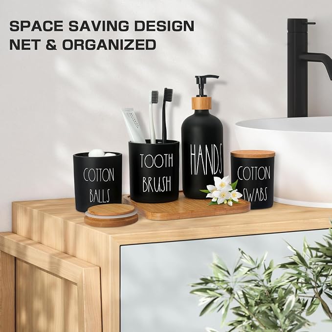 Matte Black Bathroom Accessories Set, Soap Dispenser and Toothbrush Holder Set - Image 7