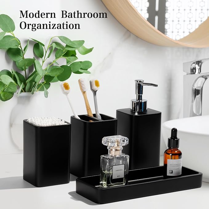 Bathroom Accessories Set, Soap Dispenser, Toothbrush Holder, Qtip Holder Set - Image 3