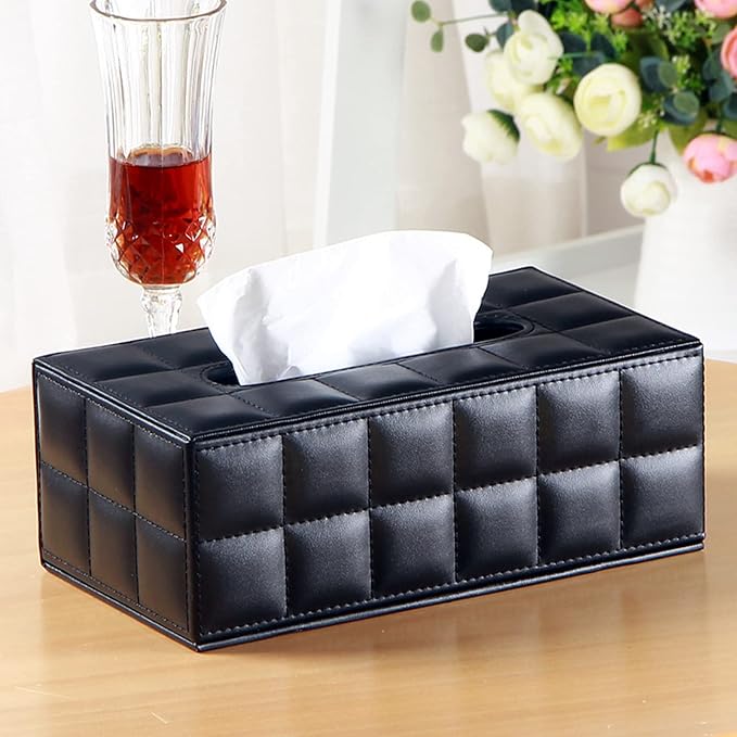 High-end Fashion PU Leather Tissue Box Holder Business Black, Rectangular - Image 5