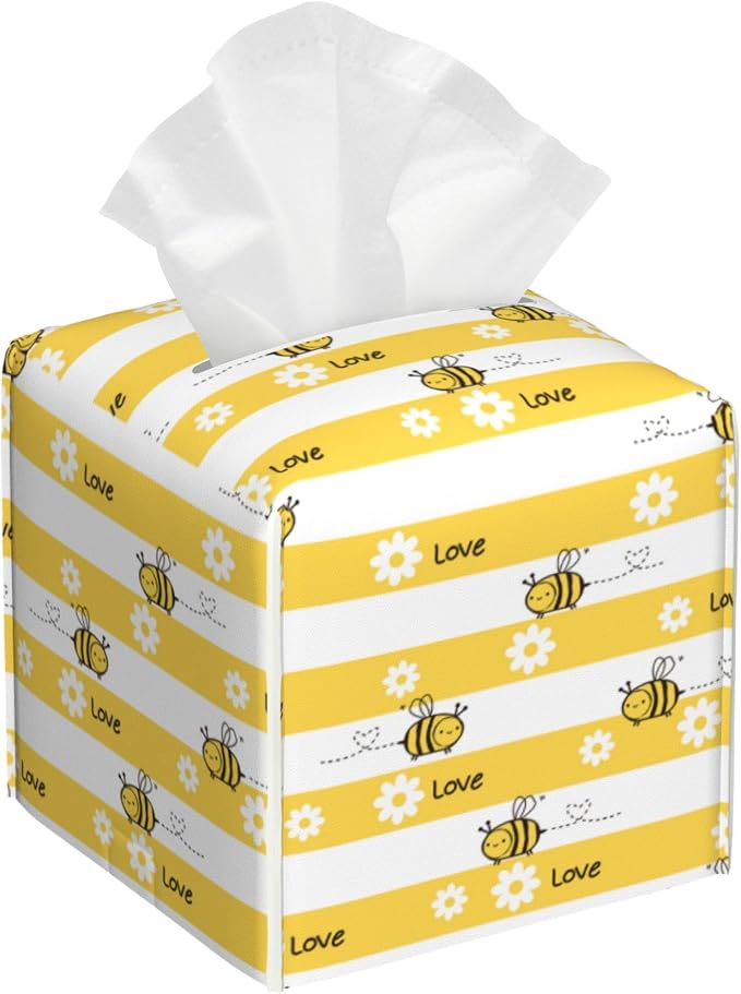 Cute Bees and Daisy Flowers Tissue Box Cover Square by sndheke