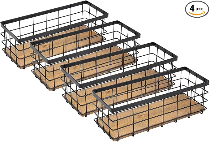 TIEYIPIN Farmhouse Small Metal Wire Storage Basket Bin, Rustic Home Storage by TIEYIPIN