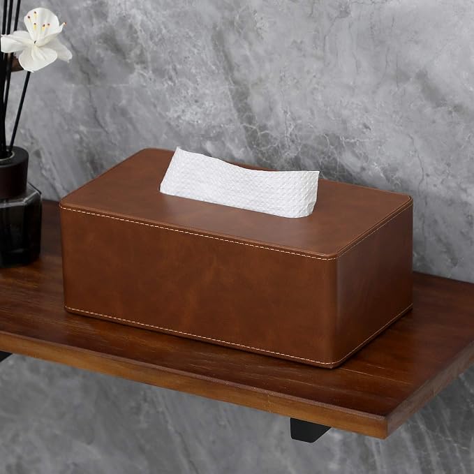 Tissue Box Cover Rectangular 9.8" x 5.3" x 4.3" Refined Modern PU Leather - Image 7
