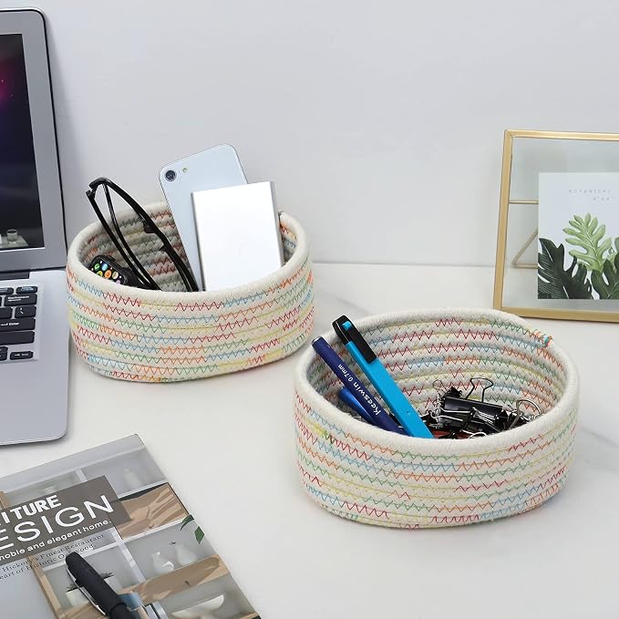 【2 Pack】ABenkle Small Woven Baskets, Tiny Oval Shallow Storage Baskets - Image 5
