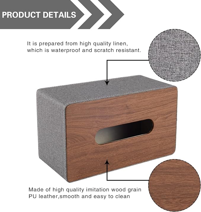 Tissue Box Cover Rectangle Tissue Box Holder PU Leather Facial Organizer - Image 7