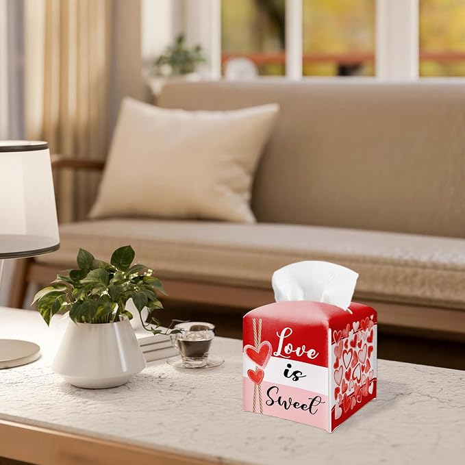 Happy Valentine's Day Red Heart Design Tissue Box Cover - Image 4