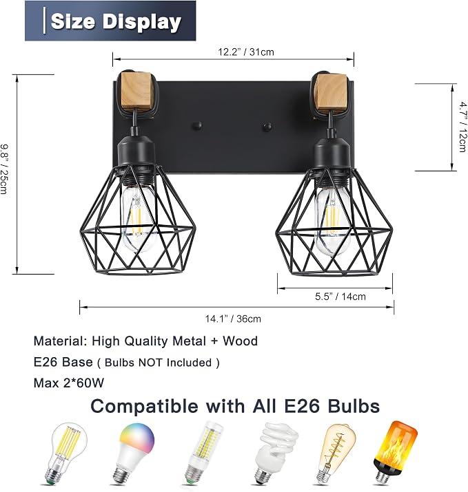 Farmhouse Bathroom Vanity Light Fixtures, 3-Light Wood Bathroom Light Fixtures - Image 3