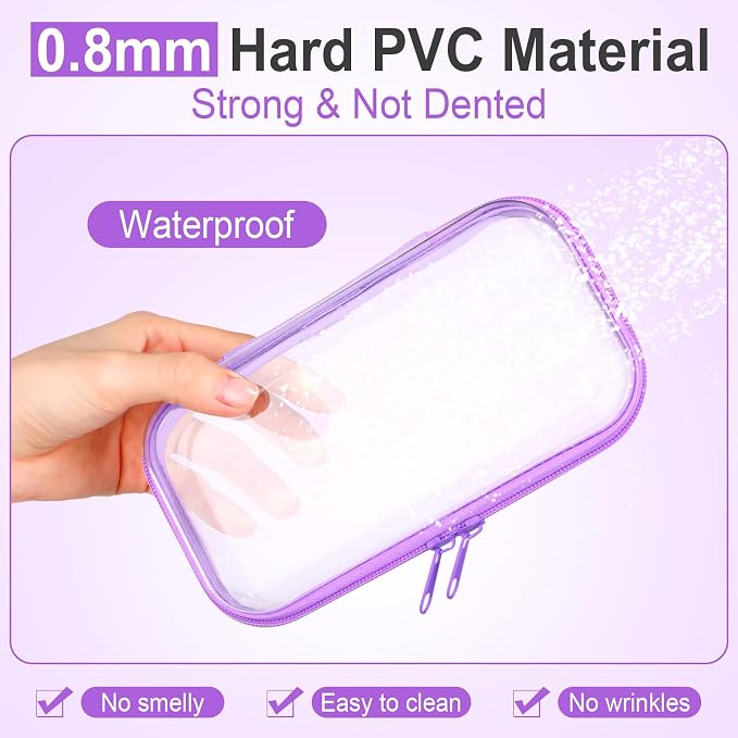 Sanwuta 10 Pcs Hard Zipper Case Clear Hard Pouches Plastic Zipper Pencil Box - Image 4