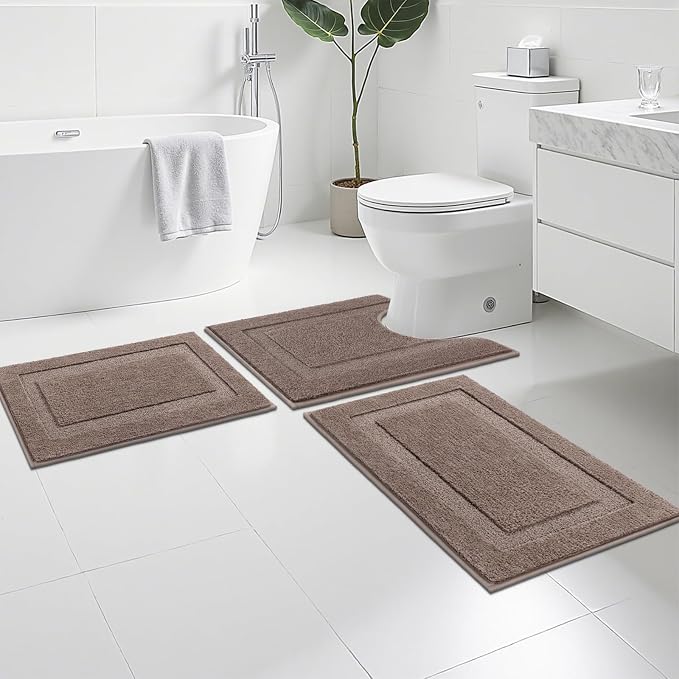SHACOS Brown Bathroom Rugs Sets 3 Piece, Non-Slip Extra Soft Absorbent Bath Rug - Image 2