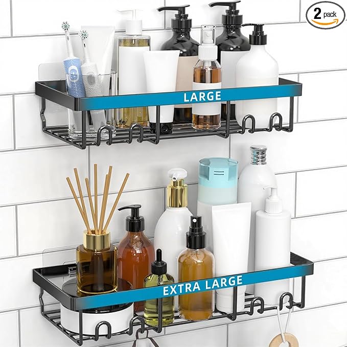 Moforoco Large Shower Caddy Shelf Organizer Rack, Self Adhesive Black Bathroom by MOFOROCO