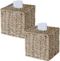 2 Pack Seagrass Tissue Box Cover, Wicker Tissue Box Holder Square, Hand Woven by S310