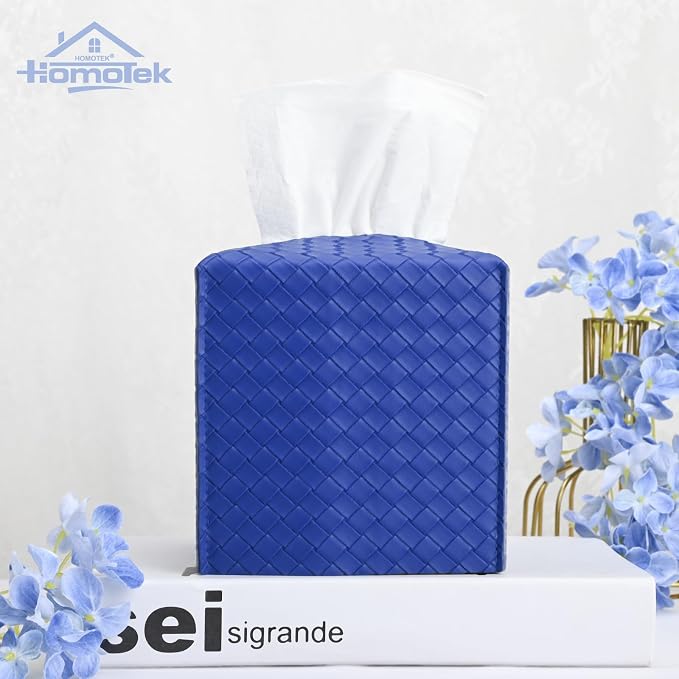 HOMOTEK 2 Pack Tissue Box Cover, Square PU Leather Tissue Holder, Decorative - Image 5