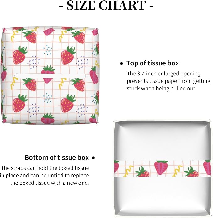 Cute Pink Strawberries Tissue Box Cover Square, Cartoon Strawberry Fruits - Image 5