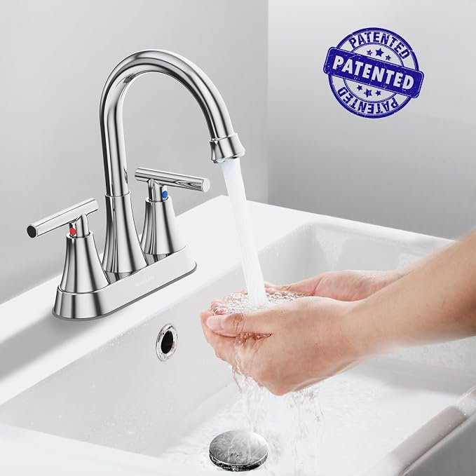 Bathroom Faucets for Sink 3 Hole, Hurran 4 inch Chrome Bathroom Sink Faucet - Image 2