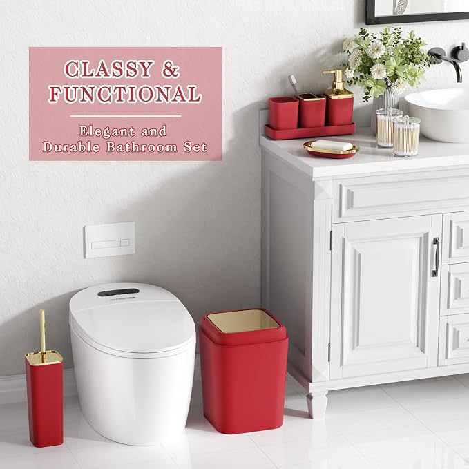 Dark Red Bathroom Accessory Set, 9-Piece Burgundy Bathroom Set - Image 3