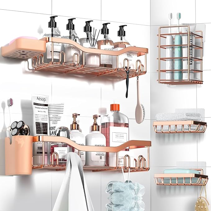 Shower Caddy Adhesive Shower Organizer 7-Pack, Rustproof Stainless Steel by OrganizeYourHomeEssentials