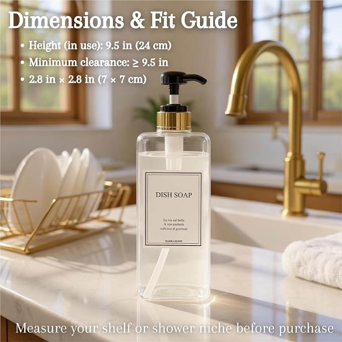Modern Gold Design Shampoo and Conditioner Dispenser, Large 27oz Shower Soap - Image 2