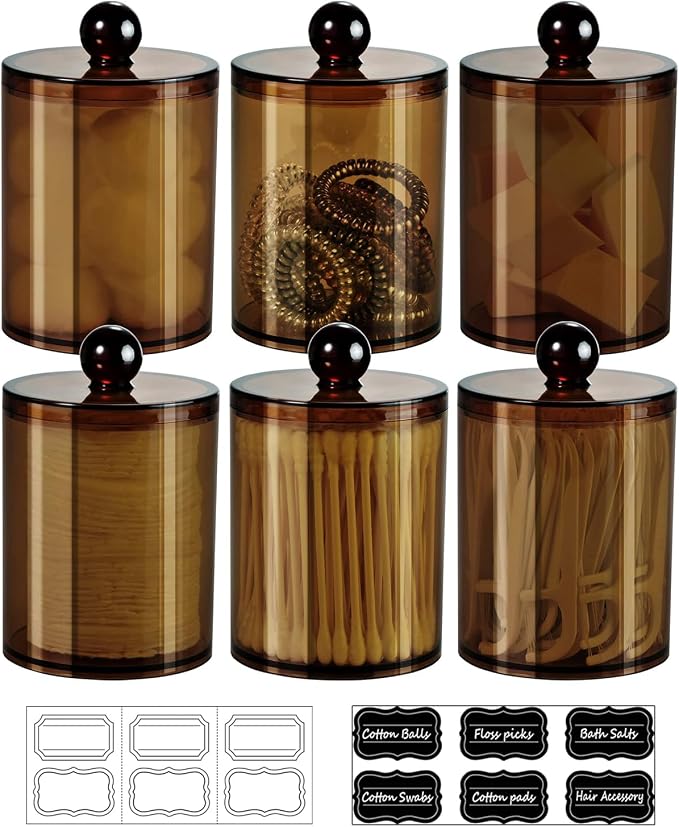 SheeChung 6 Pack Acrylic Qtip Holder, Apothecary Jars Set by SheeChung