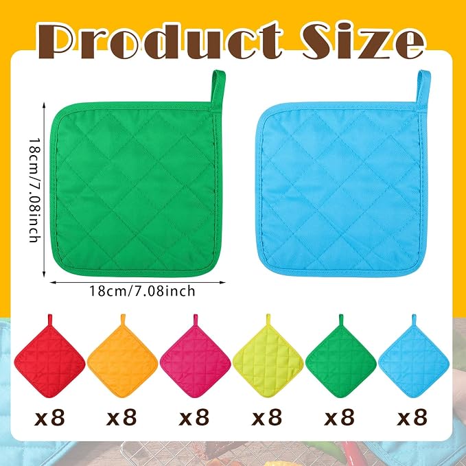 Bokon 48 Pcs Pot Holders for Kitchen, Heat Resistant Cotton Hot Pad Oven Mitts - Image 2