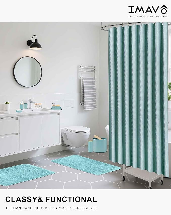 IMAVO Blue Bathroom Set, Trash Can, Soap Dispenser, Soap Dish, Toothbrush Holder - Image 2