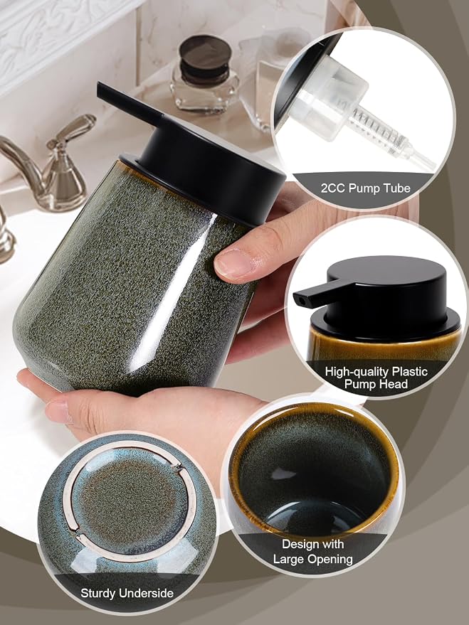 INGOFIN Ceramic Foaming Soap Dispenser -12oz Foam Hand Soap Dispenser Bathroom - Image 5