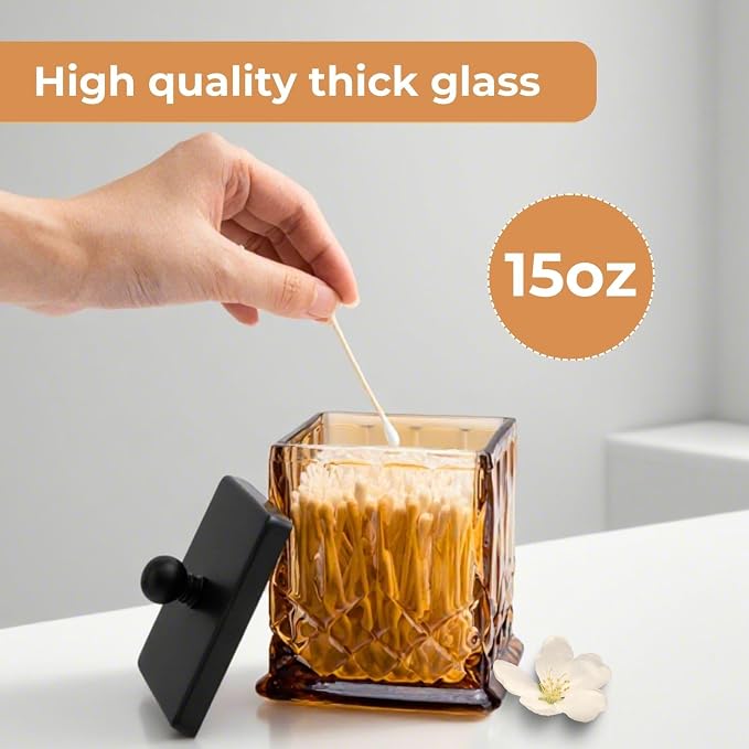 Qtip Holder, 15Oz Amber Glass Apothecary Jars - Image 3