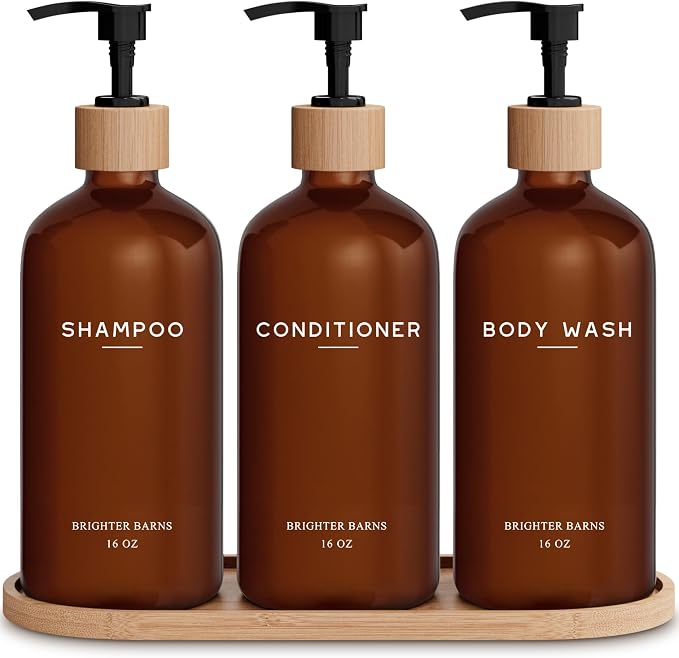 Amber Shampoo and Conditioner Dispenser Set by Brighter Barns by BrighterBarns