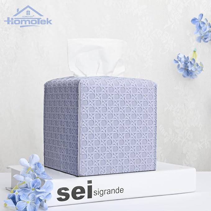 HOMOTEK 2 Pack Tissue Box Cover, Square PU Leather Tissue Holder, Decorative - Image 5