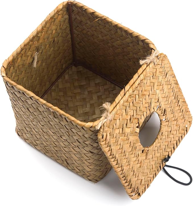 Tissue Box Cover Square, Seagrass Tissue Box Holder, Woven Facial Tissue Holder - Image 3