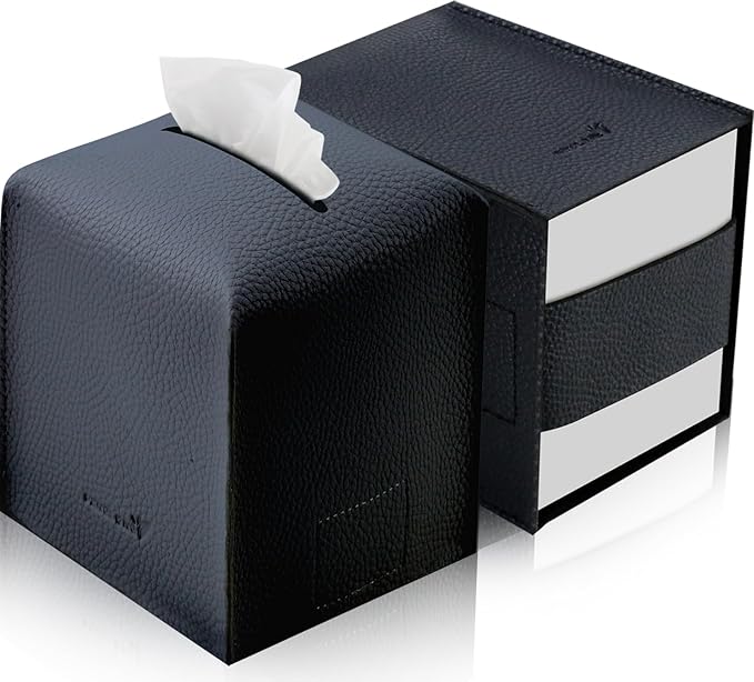 Tissue Box Cover 5X5X5'' PU Leather Tissue Holder Square Tissue Cube Box by PENGLONGHOMEDECORATION