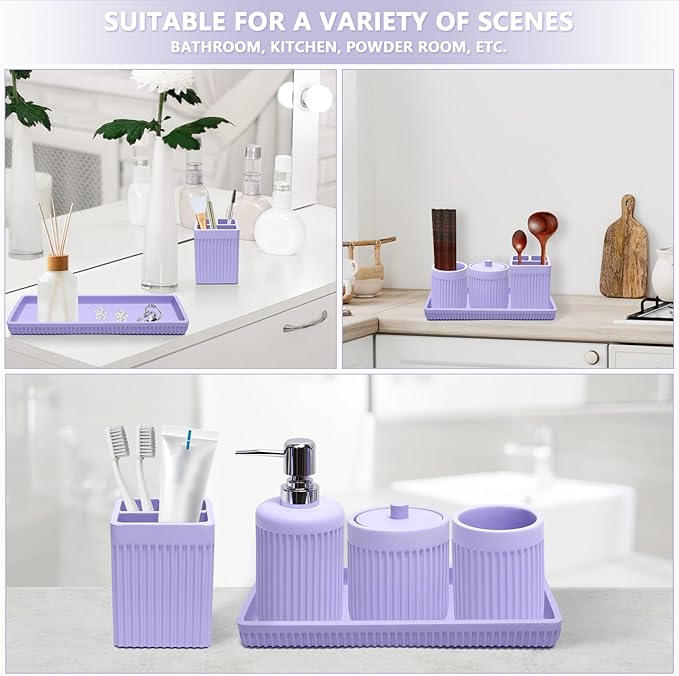 Resin Light Purple Bathroom Accessories Set 5 Pcs, Lotion Soap Dispenser - Image 6